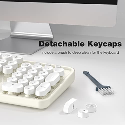 Atelus Wireless Keyboard and Mouse, Typewriter Full Size Keyboard with Number Pad and 2 in 1 USB Connected Mouse for Windows 7/8/10, Laptop, Desktop, PC, Computer (Off-White) — view 5
