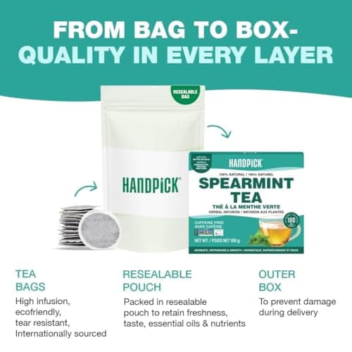 HANDPICK, Spearmint Tea Bags (100 Herbal Tea Bags) | Refreshing Mint Tea | Non-GMO, Gluten Free | Round Eco-Conscious Teabags — view 7
