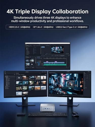 KAMRUI Hyper H2 Mini Gaming PC, in-tel Core i5-14450HX (Beat 1195G7/5825U, up to 4.8GHz) 32GB RAM 1TB SSD Mini Desktop Computers, Triple 4K Display 6*USB3.2, USB-C, HDMI, DP, WiFi6, BT5.2, Office Home — view 5
