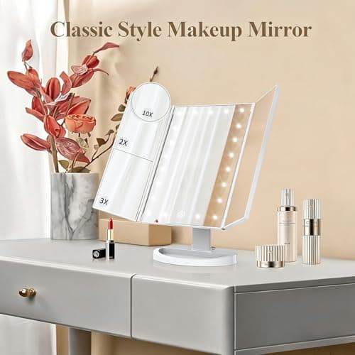 HUONUL Makeup Mirror, Vanity Mirror with Lights, 2X/3X/10X Magnification, Touch Control, Trifold, Dual Power Supply, Birthday Gifts for Women, Wife, Mom, Girls,Dorm Room Essentials — view 7