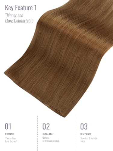 Fshine Wefts Human Hair Extensions 18 inch 50 Gram Copper Bundles Straight Hair Extensions Human Hair Genius Weft Extensions Silk Straight Sew in Weave Genius Weft Extensions Red Ginger Hair — view 3