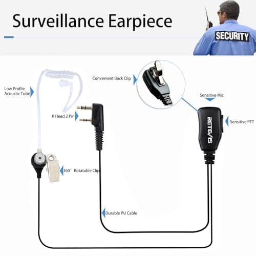 Retevis RT22 Walkie Talkie Earpiece with Mic 2 Pin PTT Covert Acoustic Tube Secret Service Earpiece for Retevis H777/RT27/RT68/RT68H, Compatible with Baofeng, PTTalky, Kenwood Walkie Talkies(10 Pack)