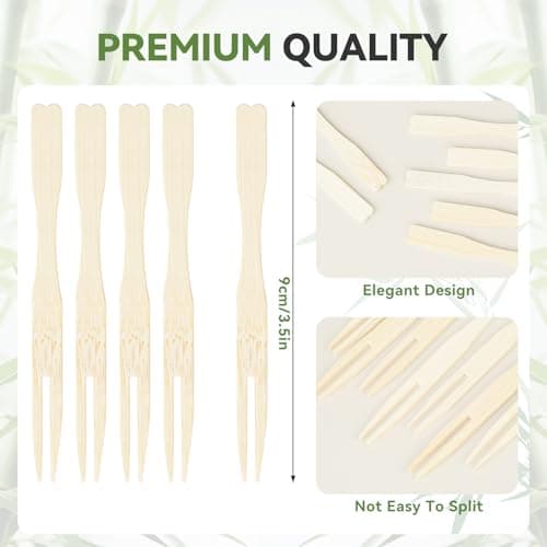 100PCS Cocktail Picks, Fancy Forks for Appetizers, Decorative Skewers for Appetizers Drinks Party Fruit, 3.5 Inch Long Wooden Bamboo Food Forks Charcuterie Boards Accessories