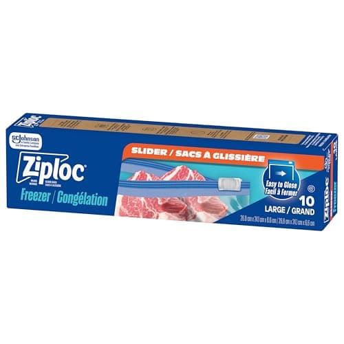 Ziploc Large Food Storage Freezer Slider Bags, Power Shield Technology for More Durability, Freezer and Microwave Safe, 10 Count