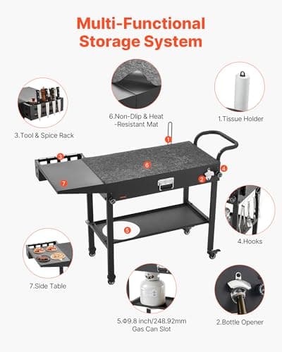 VEVOR Outdoor Grill Cart, 31.0 x 17.0 inch Tabletop Size Grilling Table, Foldable Outdoor Cooking Table with Tissue Holder, Hooks, Wheels, Side Table, BBQ Prep Tables for Picnic, Kitchen, Courtyard — view 5