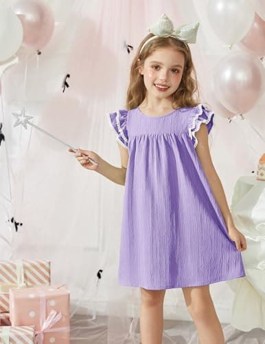 Arshiner Girls Summer Dress Toddler Ruffle Sleeve Dresses Girls Purple Dress Kids Swing Beach Sundress 2t — view 2