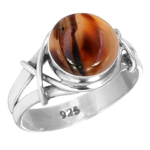JEWELOPORIUM Multicolor Montana Agate Silver Ring Size 9, 925 Sterling Silver Ring for Women, Natural Round Stone Handmade Jewelry
