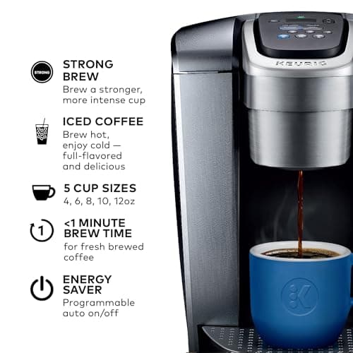 Keurig K-Elite Single Serve K-Cup Pod Coffee Maker, with Strength and Temperature Control, Iced Coffee Capability, 8 to 12oz Brew Size, Programmable, Brushed Silver — view 2