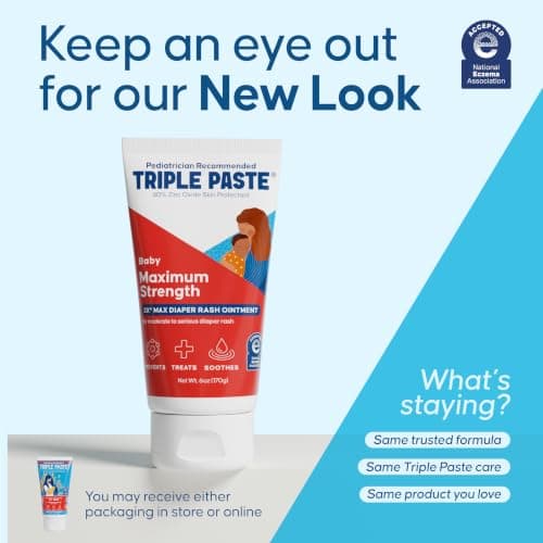 Triple Paste 3X Max Diaper Rash Ointment for Baby, Maximum Strength with 40% Zinc Oxide Ointment for Serious Diaper Rash, 6 oz Tube