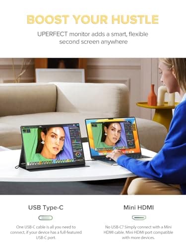 UPERFECT 4K Portable Monitor, 14.5" UHD 3840x2400 Laptop Display with Smart Cover, 16:10 Matte IPS Screen, 125% sRGB, 1.06 Billion Colors, 600 Nits Brightness, Metal Frame for PC/Mac/Phone — view 5