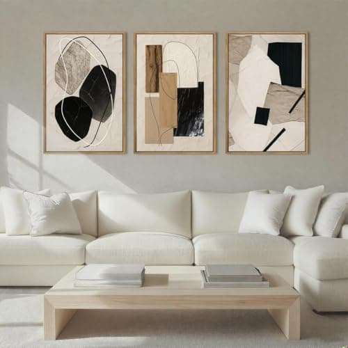 HPNIUB Large Abstract Paintings Framed Neutral Canvas Prints Mid Century Modern Wall Art for Living Room Bedroom Bathroom -16''x24''x3 — view 3
