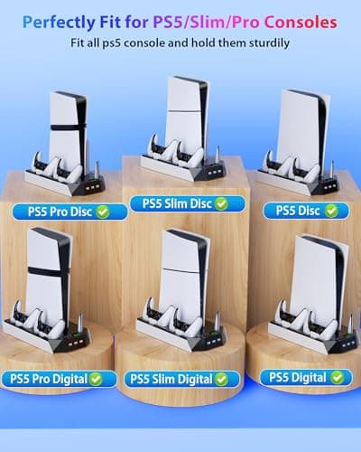 NiGamKo PS5/Slim/Pro Cooling Station with Controller Charging Station for PlayStation 5/Slim/Pro Console, PS5 Stand with Cooling Fan - Accessories Incl Headset Holder, 3 USB Hub,White & Black — view 4