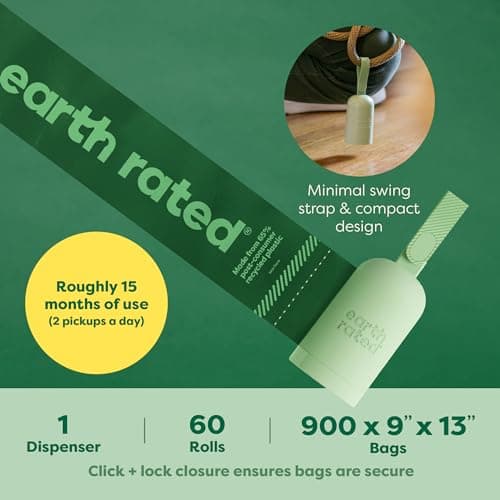 Earth Rated Dog Poop Bag Holder, Durable and Guaranteed Leakproof, Lavender Scented, 1 Dispenser and 900 Bags — view 4