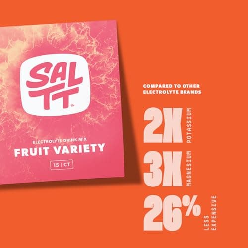 SALTT Electrolytes Powder Flavored Drink Mix - Fruit Variety - 15 Hydration Packets - Magnesium, Potassium, Sodium, Trace Minerals - Zero Sugar & Gluten Free — view 5