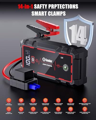 Booster Pack Jump Starter, Car Battery Booster Jump Starter for Car BoosterMotorcycle with Smart Jump Cable,3-in-1 Flashlight, LED Display (10L Gas/10L Diesel) — view 4