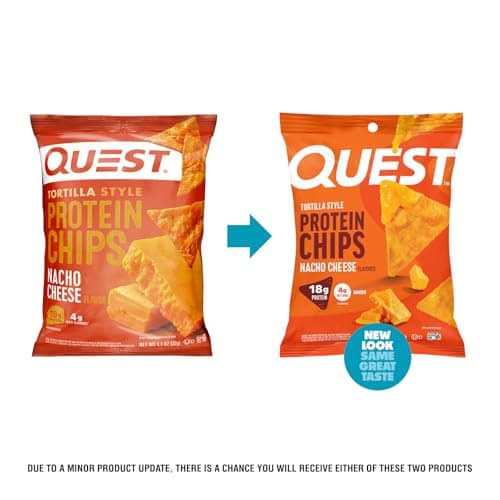Quest Nutrition Nacho Cheese Tortilla Style Protein Chips, 18g Protein, 4g Net Carb, Low Carb, Gluten Free, 1.1 oz (Pack of 12)