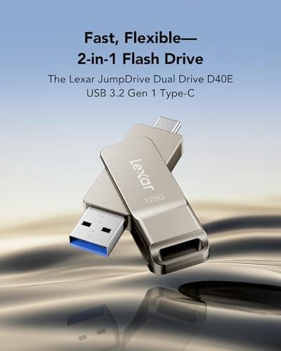 Lexar D40E 128GB Dual USB 3.2 Gen 1 Type-C Jump Drive, USB-C Flash Metal Housing Swivel Design Thumb Drive (Champagne Silver) — view 2