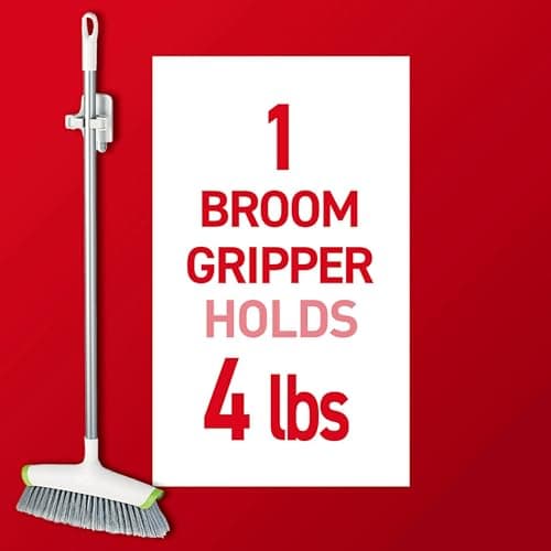 Command Mop & Broom Holder Wall Mount, White with Grey Band, 2 Grippers 4 Strips, Grey/White, 17007-HW2ES — view 2