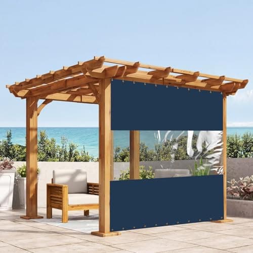 Covers & All Vinyl Outdoor Curtains for Patio Waterproof – 12 oz Outdoor Clear Panel Curtains, Gazebo Curtains with Brass Grommets for Pergola, Porch & Patio Walls for Winter (7 x 12 ft, Blue)