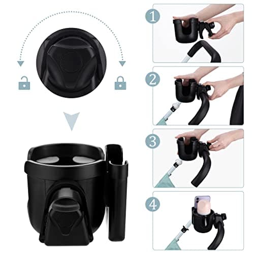 Suranew Universal Stroller Cup Holder, Adjustable Drink Holder with Phone Holder for Baby Stroller, Wheelchair, Walker, Bike, Scooter, Gifts for Family Member. — view 5