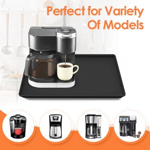 TOHONFOO Silicone Coffee Maker Mat with Lip, 19.7'' x 15'' Heavy Duty Coffee Maker Mat for Countertops, Coffee Tray Fit Under Coffee Machine Appliance Automatic Machines Espresso Accessory, Black — view 5