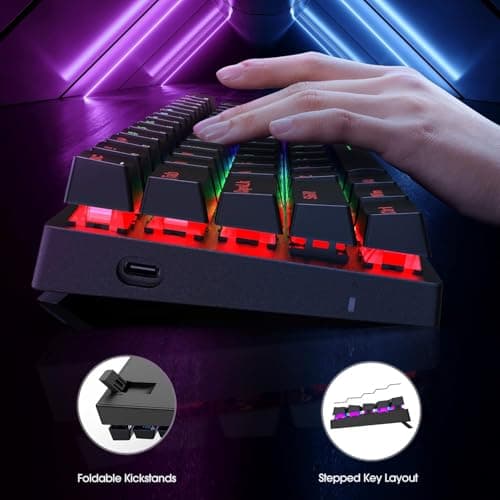 Portable 60% Mechanical Gaming Keyboard,60 Percent Wired Gamer Keyboard with Blue Switches,LED Customization Backlit,61 Keys Ultra-Compact Mini Office Keyboard for PC/Mac/Xbox,Easy to Carry On Trip — view 5