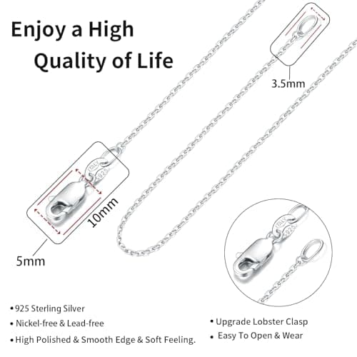 Jewlpire 925 Sterling Silver Chain Necklace for Women, 1.1mm Cable Chains Silver Chain for Women Shiny & Sturdy Women's Chains Necklace, 18 Inches — view 2