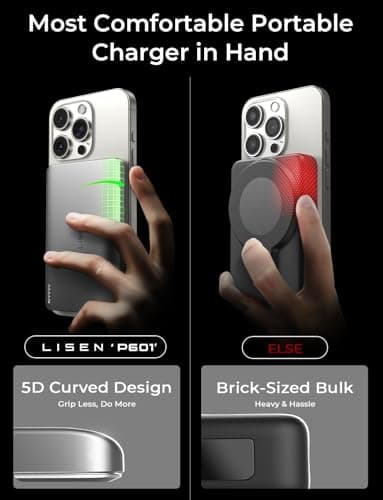 LISEN Qi2 15W Ultra Slim MagSafe Battery Pack,5000mAh Fast Charging MagSafe Power Bank Slim Wireless,Slim Magnetic Portable Charger,Magnetic Power Bank for iPhone Air/17/16/15-12 Series,Black — view 5