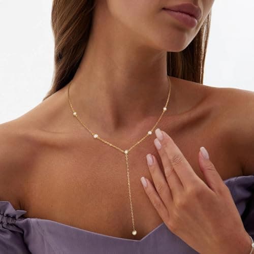 Fwlisesa Gold Necklace for Women, Dainty Long Necklace 14k Gold Plated Lariat Long Necklaces for Women Trendy Simple Statement Drop Necklace Fashion Body Chain Prom Jewelry Gold Accessories — view 5