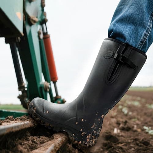 TerraTrax Men's Winter Rubber Boots & Heavy Duty Work Boot, Waterproof Insulated Muck Rain Boots for Snow, Farm, Hunting & Ice Fishing (Sub-Zero Cold Rated), Wellington Black 10