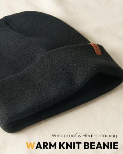 OLIKER Winter Warm Knit Beanie for Men Women, Double Layer Cuffed Slouchy Skull Cap (Black) — view 2
