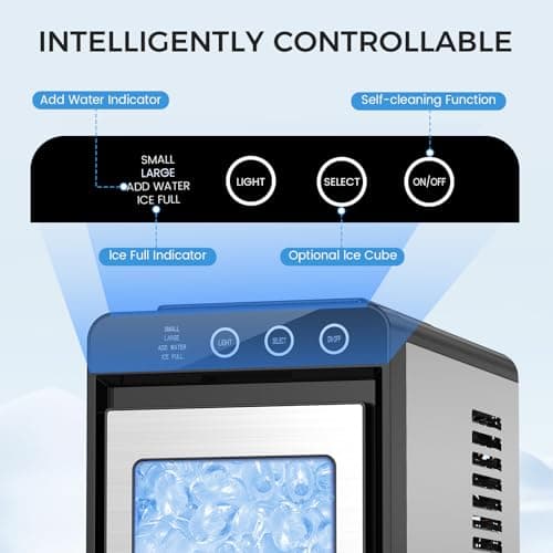 COWSAR Ice Maker Countertop, Portable Ice Machine with Self-Cleaning, 8 Cubes in 6 Mins, 26 lbs/24Hrs, Quiet Commercial Compact Ice Machine for Home, Camping, Bar, Stainless Steel Sliver — view 3