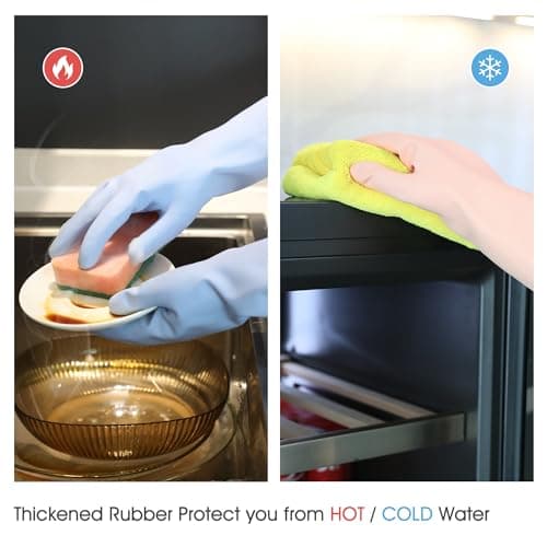 COOLJOB 2 Pairs Thickened Rubber Gloves with Cotton Lining & Non-slip Grip, Colorful Household Long Lasting Dishwashing Gloves for Kitchen & Bathroom Cleaning, Orange & Blue, Medium — view 3