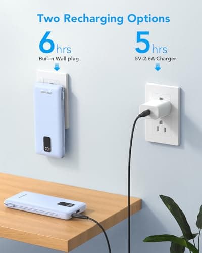 charmast Portable Charger with Built-in Cables and Wall Plug, 10000mAh USB C Portable Power Bank, Potable Phone Charger, Travel Essentials Compatible with iPhones, Samsung Galaxy, iPad — view 5