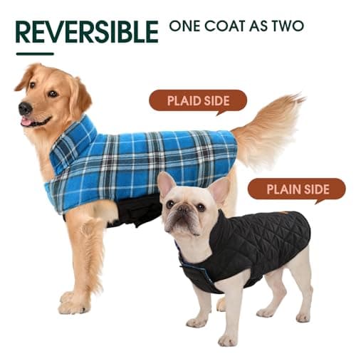 Kuoser Waterproof Dog Coat, Reversible Dog Jacket for Large Dogs, Adjustable Durable Doggie Winter Coat for Groowing Puppies Warm Puppy Cold Weather Apparel, Blue 2XL — view 3