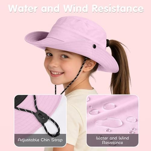 ZOORON Kids UPF 50+ Sun Hat for Boys Girls Wide Brim Lightweight Bucket Hat for Hiking Beach Safari, Quick Dry Adjustable (1pack-Light Purple) — view 2