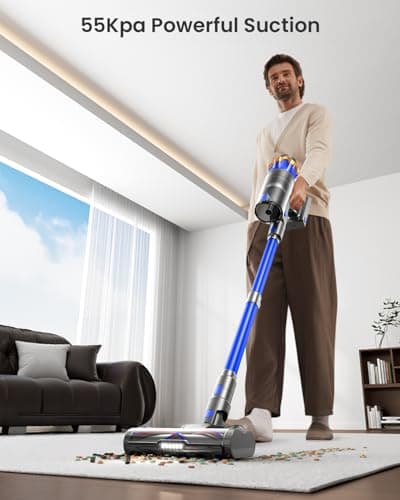 Cordless Vacuum Cleaner, 650W 55KPA 70Mins Stick Vacuum with Touch Screen, Anti-Tangle, Self-Standing Vacuum Cleaners, Rechargeable, Wireless Vacuum for Pet Hair, Hard Floors, Carpet