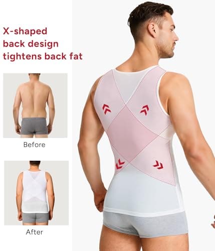 Nebility Mens Compression Shirt - Slimming Undershirts Body Shaper Vest Mesh Shapewear Tummy Control Tank Tops White — view 4