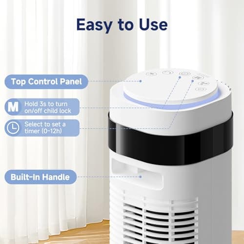 OLIXIS Tower Fan for Bedroom, 28dB Quiet Floor Standing Fan with Remote, 12H Timer, 5 Speeds, 4 Modes, LED Display, Portable Bladeless Oscillating Cooling Fan for Indoor, Home, Office - White — view 3