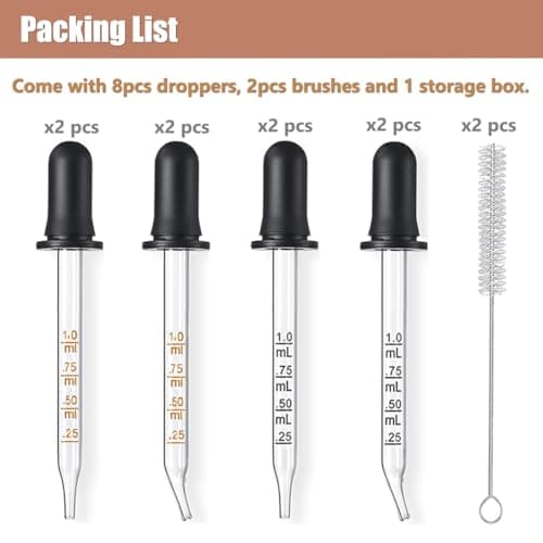 10Pcs Eye Dropper with Storage Case,8 pcs Bent & Straight Tip 1ml Pipette Dropper for Oil with 2 Cleaning Brush, Accurately Dose Pipette for Mixing Paints, Medicine, Crafts, Lab, Pet Feeding, Ear — view 2