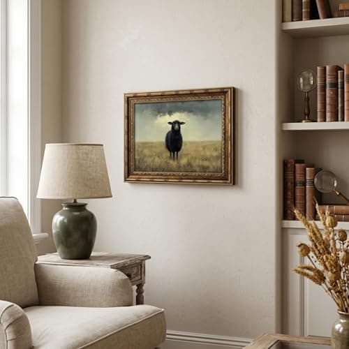 Vintage Gold Framed Moody Black Sheep Wall Art Countryside Landscape Painting Canvas Dark Academia Animal Picture Wall Decor Farmhouse Cottage Print Artwork For Living Room Bedroom Home Decoration — view 8