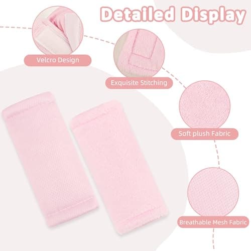 SWESEN Baby Car Seat Strap Covers, 3 Piece Soft Car Seat Strap Shoulder Pads for Baby Girls Boys, Double-Sided Use carseat Straps Covers for Stroller, Car Seats, Pushchair, Pink — view 5