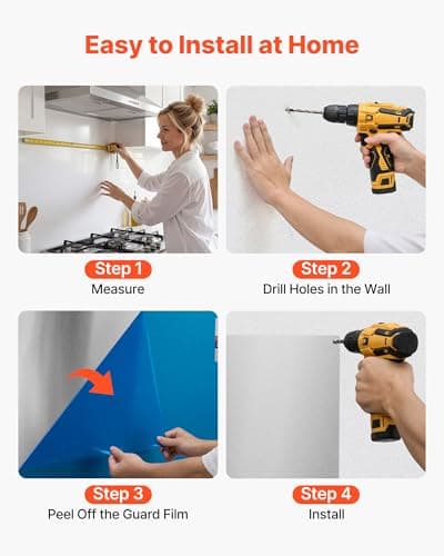 VEVOR 36" x 30" Stainless Steel Backsplash for Stove, Ultra Flat Splatter Guard, Wall Shield Range Hood Backsplash, Easy Clean Kitchen Wall Metal Panel, Pre-Drilled Holes for Easy Installation, Silver — view 5