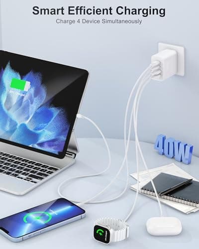 [2-Pack] USB C Wall Charger, 40W 4-Port Fast Charging Block USB C Charger Dual USBC Power Adapter + QC Wall Plug Multiport Brick Type C Block for iPhone 17 16 15 14 13 12 11 Pro Max, iPad, Samsung — view 2