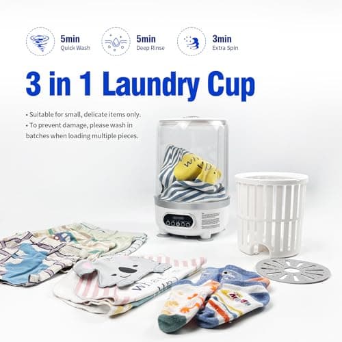 Portable Mini Washing Machine | Compact Deep Cleans Underwear, Baby Clothes, Small Laundry | Type-C, Spin-Dry & UV /4000 mAh Battery (3L-WHITE) — view 2