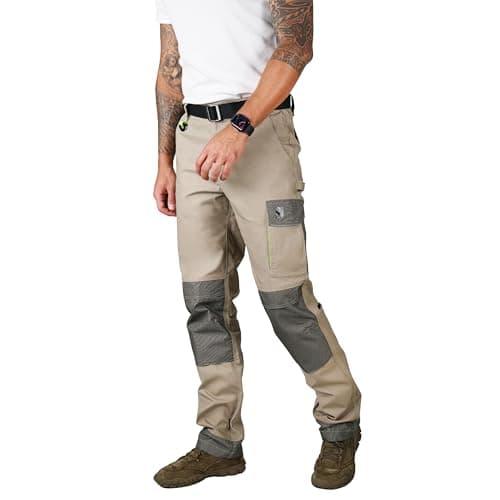 Ellobird Men's Construction Work Pants for Men Double Knee Reinforcement Flex Stretch Elastic Waistband Tactical Cargo Pant