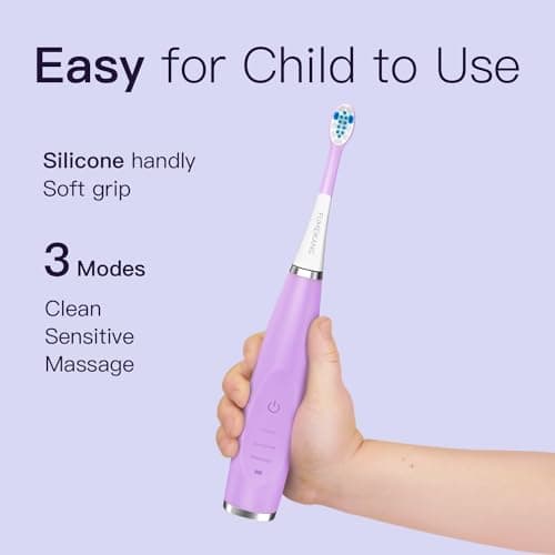 FUMEIKANG Kids Electric Toothbrushes 2 Pack Sonic Rechargeable Tooth Brush Gifts for Boys and Girls 3 4 5 6 7 8 9 10 11 12 (Purple+Pink) — view 5
