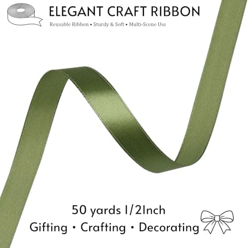 SJRIRG 1/2 Inch Olive Green Satin Ribbon 50 Yards Single Face Polyester