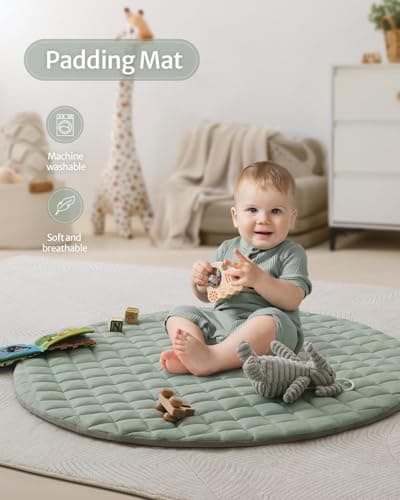 Baby Play Gym Mat, Tummy Time Activity Mat with 6 Detachable Toys for Stage-Based Sensory and Motor Skill Development, Washable Play Mats for Infant, Newborn Baby Essentials, Sage Green — view 5