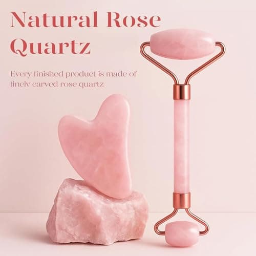 BAIMEI IcyMe Rose Quartz Roller & Gua Sha Set, Cooling Face Roller for Depuffing & Lymphatic Massage, Sculpting Tool for Face, Eyes & Neck, Smooth Skincare Gift for Women and Men